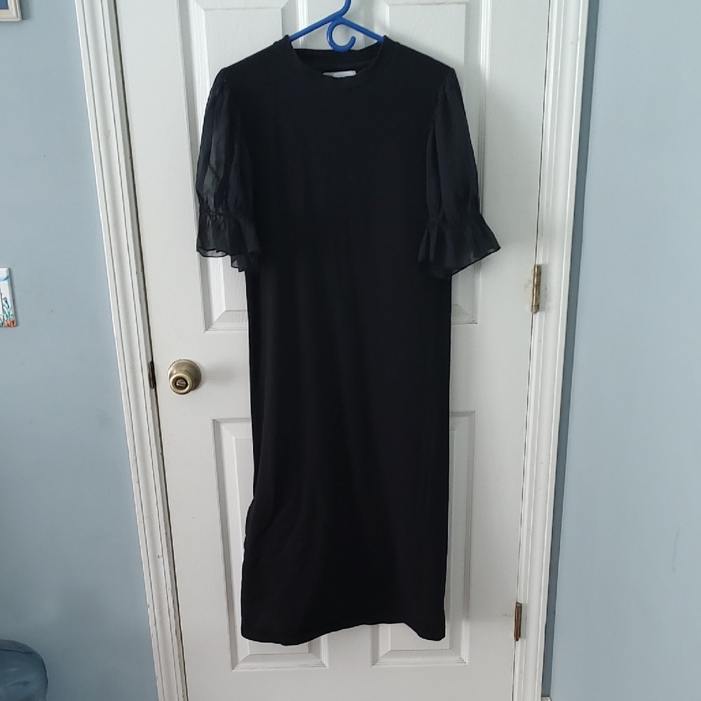 Elegant Black Dress with Sheer Sleeves